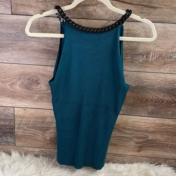 August Silk Ladies Sleeveless Top w/ Acrylic Chain Shoulder Straps, Size L,Green - Picture 4 of 7